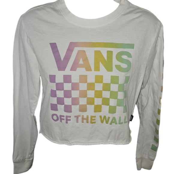 Vans Off The Wall Multi-Color Branded Long Sleeve Crop Top - Picture 1 of 3
